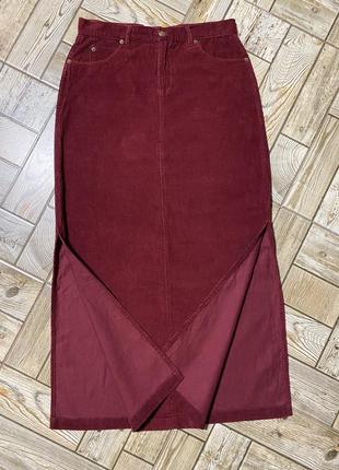 Оригинальная вельветовая юбка с разрезами по бокам, марсала saix6 фото
