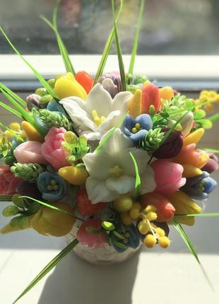 Букет з мила. подарунок 8 березня. тюльпани. проліски