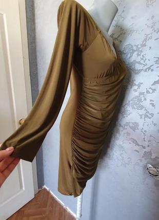 Сукня хакі з драпіруванням2 фото