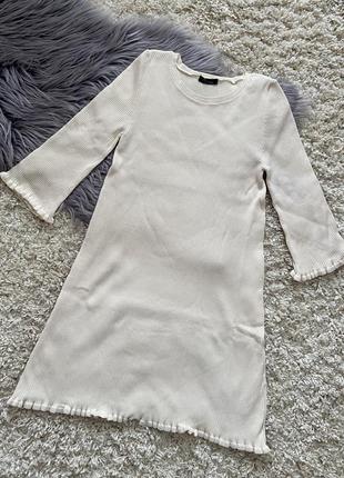 Молочна сукня рубчик міді сукня айвори з четвертним рукавом