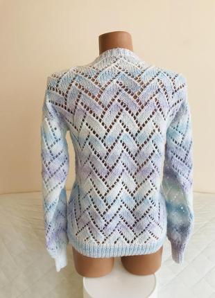 Шикарний ажурний ексклюзивний светр ручної в'язки з переходами кольорів🍬5 фото