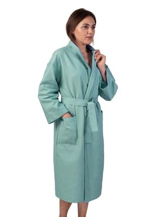 Вафельный халат luxyart кимоно размер (54-56) xl 100% хлопок голубой (ls-2626)