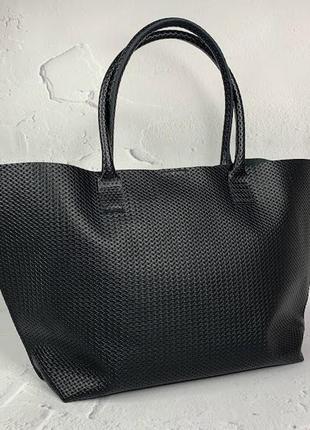 Жіноча сумка трансформер, натуральна шкіра, чорна з плетінкою5 фото