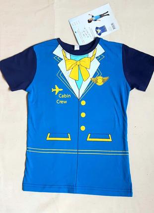 Хлопковая карнавальная сине голубая футболка стюардесса  германия на 1,5-8 лет (86-128см)