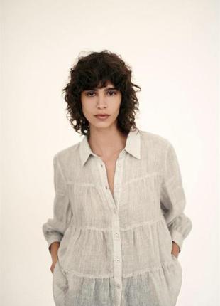 Zara лляна сорочка блуза лен рубашка2 фото