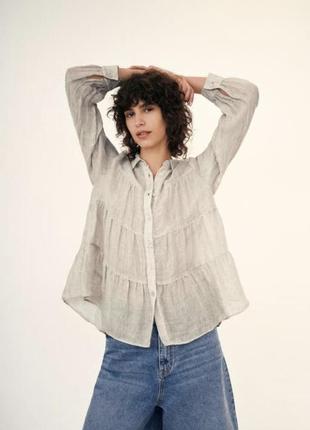 Zara лляна сорочка блуза лен рубашка3 фото