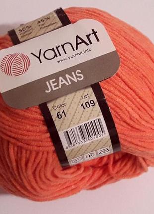 Yarnart jeans ярнарт джинс пряжа нитки для в'язання 50 гр., 160 м, бововна / акрил. коралови яскравий 61