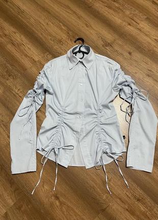 Рубашка, блуза, присобрана на завязочках, можно регулировать под себя степень складочек, 100% коттон, 20221 фото