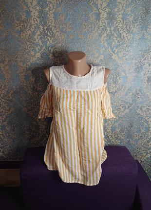 Жіноча блуза в смужку відкриті плечі блузка блузочка футболка розмір 44/46