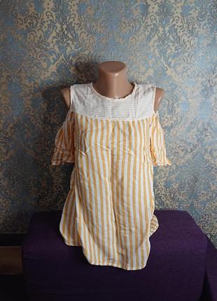 Жіноча блуза в смужку відкриті плечі блузка блузочка футболка розмір 44/462 фото