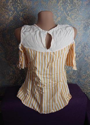 Жіноча блуза в смужку відкриті плечі блузка блузочка футболка розмір 44/463 фото