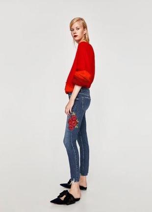 Zara джинси скінні з вишивкою маки2 фото