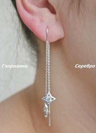 Серебряные серьги-протяжки искра3 фото