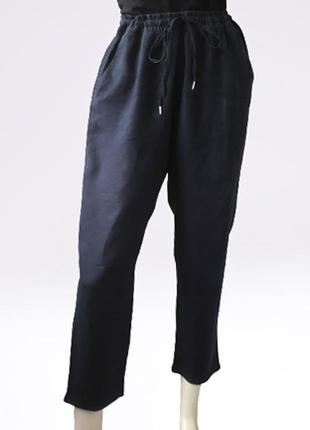 Зауженные льняные (100%) брюки с высокой посадкой на резинке h&m