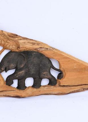 Панно деревянное настенное  резное слон длина 50см