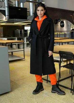 Длинное пальто женское демисезонное черное цвет размеры 40-52