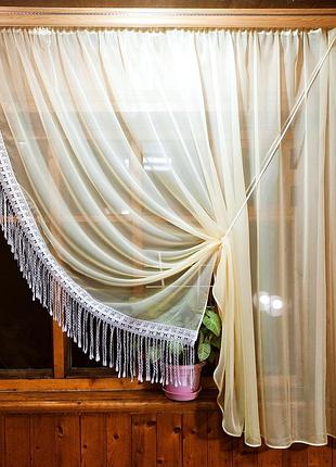 Занавеска ажур короткая готовая лунный правая
