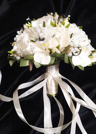 Свадебный искусственный букет-дублер "пионы и орхидеи"' айвори цвета ( для невесты/ дружки)