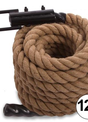 Канат спортивный для лазанья с креплением combat battle rope fi-0909-12 (сизаль, ручки:винил, l-12м,d-3,8см)