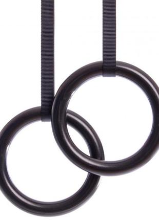 Кільця гімнастичні для кроссфита fi-928 (стрічки-нейлон l-4,5 м, кільце-abs d-23см, чорний)