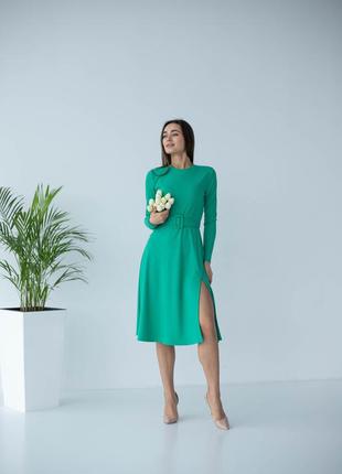 Весеннее женское однотонное зеленое платье миди 44, 46, 48, 50, 521 фото