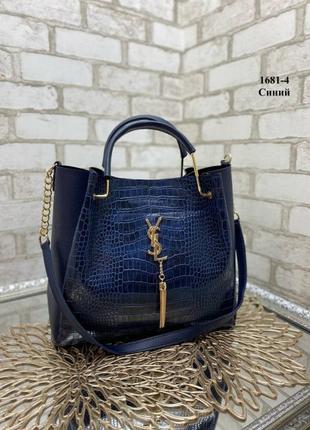 Синяя сумка - экокожа с крокодиловым принтом3 фото