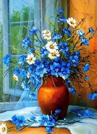 Алмазная вышивка. картина на подрамнике "васильки и ромашки" , размер 40х50