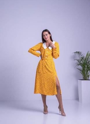 Желтое женское платье с принтом из натуральной ткани штапель 44, 46, 48, 50