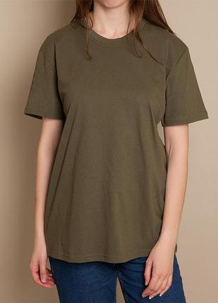Женская стильная однотонная футболка gbi стандарт (хлопок) зеленый р. s (12549)1 фото