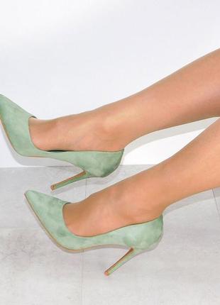 Лодочки оливкового цвета на шпильке классика туфли женские4 фото