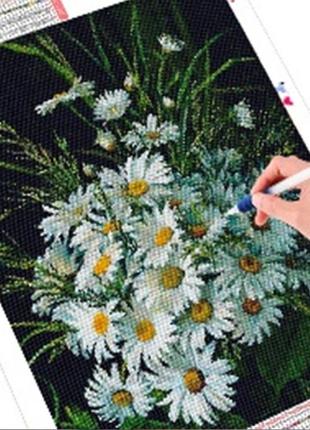 Алмазная вышивка. картина на подрамнике "ромашки", размер 40х30 см