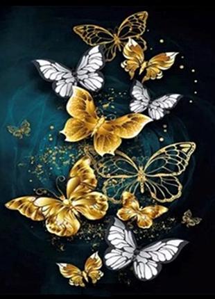 Алмазная вышивка. картина на подрамнике "золотые бабочки" , размер 40х50
