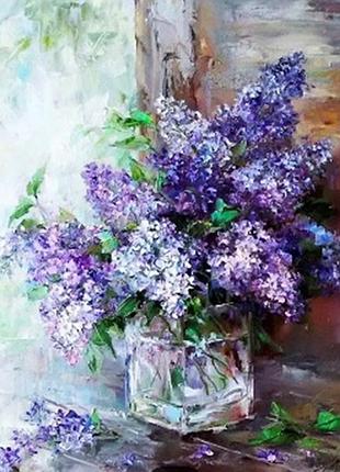 Алмазная вышивка. картина на подрамнике "сирень акварель" , размер 40х50