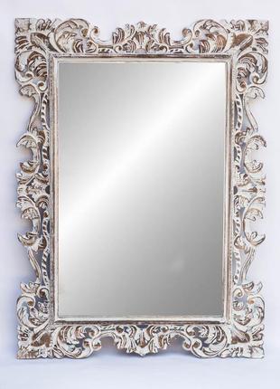 Зеркало настенное прямоугольное в деревянной резной раме,"ажур",120см*90см1 фото