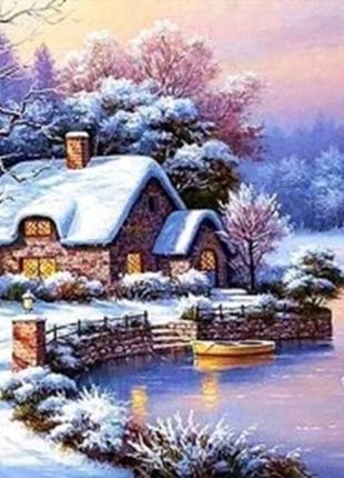 Алмазна вишивка. картина на підрамнику "прийшла зима", розмір 40х30 см