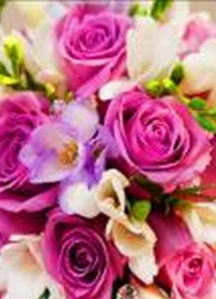 Алмазная вышивка. картина на подрамнике "розы и фрезии", 30х30см