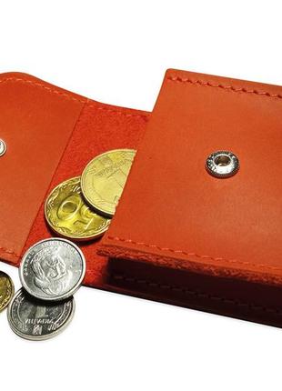 Кожаная монетница на пояс grande pelle, небольшой кошелек для монет с карабином, красный цвет, матовый4 фото