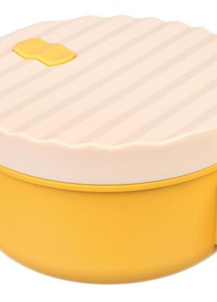 Великий круглий ланч бокс у формі чашки 1200 мл, жовтий ланч бокс супниця для їжі з металевими паличками1 фото