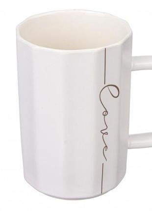 Чашка любов біла для кави,чаю із кераміки 350 мл, гуртка love для напоїв біла керамічна