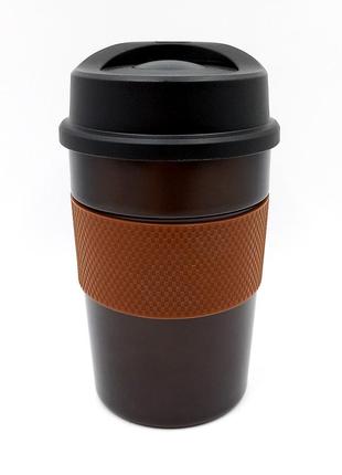 Коричневая термокружка для кофе, чая из металла 350 мл., термостакан edenberg с силиконом металлический1 фото