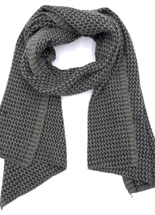 Женский/мужской шарф темно серый с узорами на зиму/осень, осенний/зимний серый шарф длинный, шарф с зигзагами1 фото