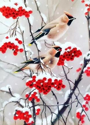 Алмазна вишивка. картина на підрамнику "зимова калина" , розмір 40х50