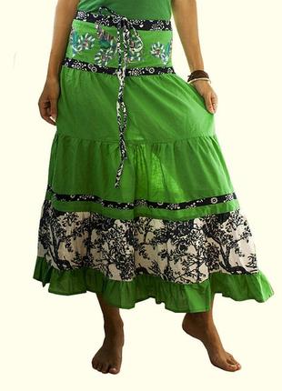 Женская юбка летняя зеленая длинная индийская