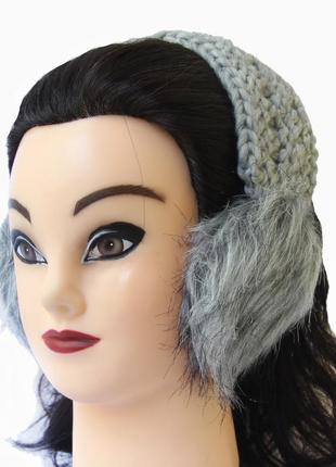 Жіночі навушники в'язані теплі з хутром стильні