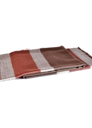 Женский шарф платок коричневый клетчатый теплый, 140*140 см7 фото