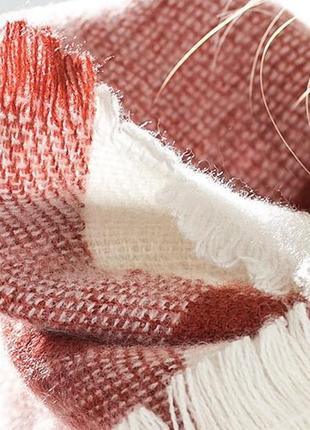 Женский шарф платок коричневый клетчатый теплый, 140*140 см9 фото