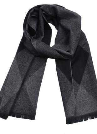 Мужской шарф элегантный черно-серый клетчатый нежный из вискозы