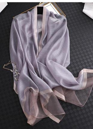 Жіночий шарф шовковий шифон сірий металік прозорий однотонний ніжний1 фото