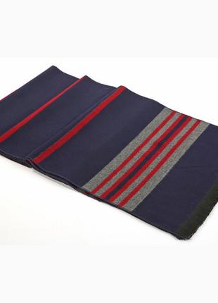Мужской шарф синий кашемировый полосатый двусторонний 180*30 см2 фото