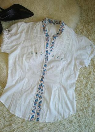 Блуза белая, лен, котон, вышиванка, винтаж, винтажная1 фото